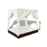 lit de jardin avec rideaux résine marron et tissu blanc uvo