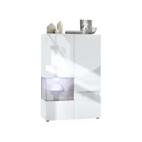 vitrine blanc mat et brillant insertion sable laquée (l-h-p) : 91,5 - 136,5 - 37 cm + led blanc