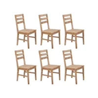 lot x6 chaises salle à manger bois acacia massif brut naturel 276256