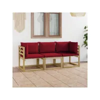 canapé fixe 3 places de jardin  sofa banquette de jardin avec coussins rouge bordeaux meuble pro frco94556