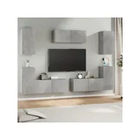 7 pcs ensemble de meubles tv - armoire télévision moderne  banc tv gris béton bois d'ingénierie -neww19919