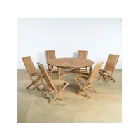 ensemble table ronde en teck et 6 chaises pliantes pk27009