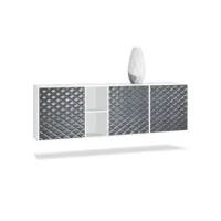 meuble suspendu blanc mat et gris acier 182 - 53 - 35 cm l-h-p + led