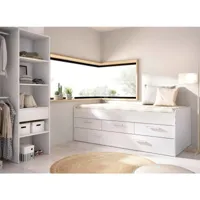 lit enfant alben, structure avec deuxième lit gigogne, lit simple pour chambre à coucher avec tiroirs 3, 194x95h68 cm, blanc 8052773871921