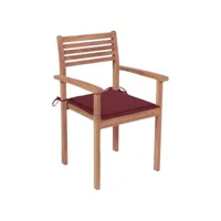 chaises de jardin 4 pièces avec coussins bordeaux teck solide