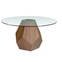 table à manger ronde pied original bois couleur noyer et verre transparent okta 150 cm