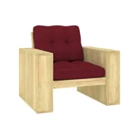 chaise de jardin avec coussins bordeaux bois de pin imprégné