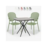table carrée 70x70cm noire + 2 chaises jardin terrasse bar restaurant lavett dark
