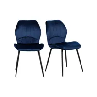 lot de 2 chaises en velours bleu foncé avec pieds métal noir - emilio