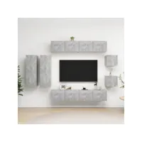 8 pcs ensemble de meuble tv，meuble de rangement，banc tv gris béton aggloméré cmwi225590
