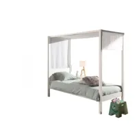 lit à baldaquin 90x200 cm avec ciel de lit pin massif laqué blanc pinie picohb901402