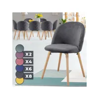 miadomodo® chaises de salle à manger - set de 8, scandinave, siège en pp, rembourré, pieds en hêtre, style nordique, gris foncé