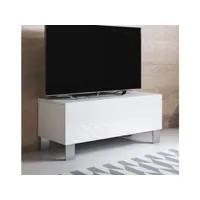 meuble tv 1 porte  100 x 42 x 40cm  pieds en aluminium  blanc finition brillante   modèle luke h1 tvsd031whwhpa-1box