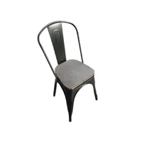 chaise métallique noire mat avec assise bois chocolat - lot de 4 -