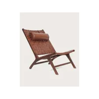 california - fauteuil lounge dossier haut en teck et cuir marron