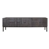 meuble tv en bois de manguier massif 3 tiroirs avec détails sculptés à la main 55x180x40 cm