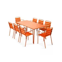 ensemble table de jardin et 8 fauteuils en métal orange - palavas