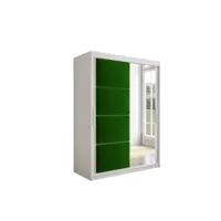 armoire de chambre tapila 2 blanc/vert 150 avec 2 portes coulissantes style contemporain penderie (tringle) avec étagères