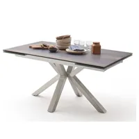 table à manger extensible en céramique imi. bois barique et acier brossé - l.160-240 x h.76 x p.90 cm -pegane- pegane