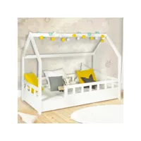lit cabane enfant 80 x 160 cm neree blanc avec sommier et barrières