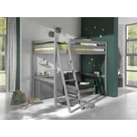 vipack lit mezzanine pino 140x200cm gris + commode + fauteuil convertible en lit picomz141733