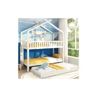 lit enfant multifonctionnel avec design compact, extensible et en bois de pin massif - blanc