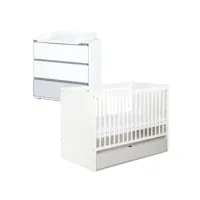 dalia ensemble commode à langer + lit bébé évolutif blanc 120x60 + tiroir
