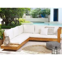 canapé de jardin 5 places en bois avec coussins blanc cassé marettimo 209482