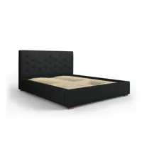 lit coffre avec tête de lit seri 140x200cm, noir, tissu structurel