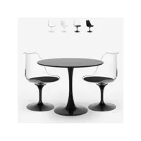 seriq table de salon cuisine ronde 70cm + 2 chaises tulipan blanc noir - noir