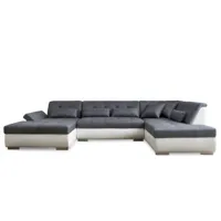 vermont - canapé panoramique d'angle droit - 7 places - xxl - lisa design - blanc et gris