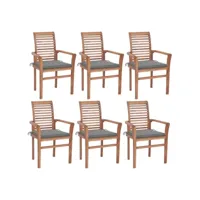 lot de 6 chaises  chaises de salle à manger chaises à dîner  avec coussins gris bois de teck solide meuble pro frco86382