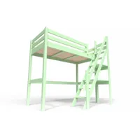 lit mezzanine bois avec escalier de meunier sylvia 90x200  vert pastel 1130-vp
