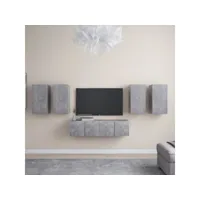 6 pcs ensemble de meuble tv，meuble de rangement，banc tv gris béton aggloméré cmwi228018