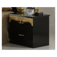 table de chevet 2 tiroirs bois brillant noir et doré crissie