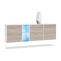 meuble corps en blanc mat et façades  aspect  chêne nordique avec éclairage led 53 x 182 x 35