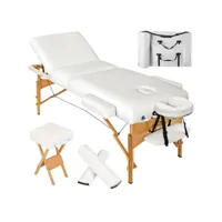 table de massage pliante 3 zones, tabouret, rouleau + housse blanc helloshop26 2008141