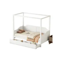 canapé lit à baldaquin en bois 90 x 200 cm avec tiroir de rangement 3 en 1, blanc