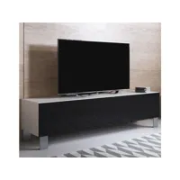 meuble tv 1 porte  160 x 42 x 40cm  blanc et noir finition brillante  pieds aluminium  3 compartiments  modèle luke h2 tvsd032whblpa-1box