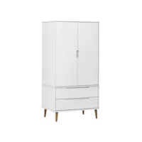 garde-robe molde blanc 90x55x175 cm armoire penderie multi-rangement bois massif de pin fr2024