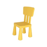 chaise d'enfant jaune en plastique solide et résistant, l:38 cm x f:35 cm x h:67 cm