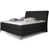lit design continental avec tête de lit capitonnée strass tissu noir banky-couchage 180x200 cm