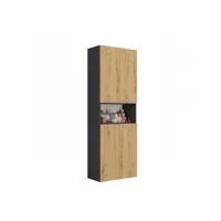moby - armoire de salle de bain avec 2 paniers à ligne - rangement sdb - 174x60x30 -  meuble colonne - gris&aspect bois