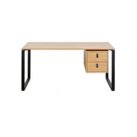 bureau avec rangements 2 tiroirs industriel bois clair chêne et métal noir l160 cm opal