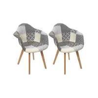giada - lot de 2 fauteuils patchwork motifs grisés