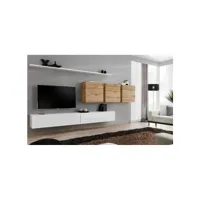 ensemble mural - switch vii - 3 vitrines carrées - 2 bancs tv - 2 étagères - bois et blanc - modèle 2