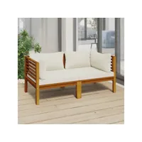 canapé fixe 2 places de jardin  sofa banquette de jardin et coussin crème bois d'acacia massif meuble pro frco63124