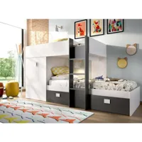 lit enfant cevedale, chambre complète avec armoire et tiroirs, composition de lits superposés avec deux lits simples, 271x111h150 cm, blanc et anthracite 8052773871969
