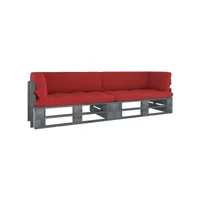 canapé fixe 2 places palette  canapé scandinave sofa avec coussins pin imprégné de gris meuble pro frco22709