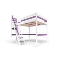 lit mezzanine bois avec escalier de meunier sylvia 120x200 blanc,lilas 1120-bl